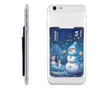 AoRom Winter Snowman Printed Phone Card Holder,Leather Phone Card Holder,Adhesive Stick On Credit Card Pocket For Smartphones, White, One Size