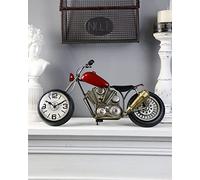 AOROTOE Vintage Motorcycle Desk Clock, Red, Battery Operated, 17.3 in L, 2.5 in W, 7.8 in H