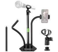 AorPixun Desktop Microphone Stand Adjustable Table Mic Stand for Podcast Studio with Flexible Gooseneck, Phone Holder and 1/4’‘ to 5/8'' Adapter for Blue Yeti Snowball & Other Microphone