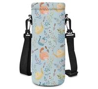 AORTDES Neoprene Water Bottle Carrier Bag with Adjustable Shoulder Strap for Men Women Walking Hiking,Portable Insulated Holder Case for Stainless Steel/Glass/Plastic Bottles (Ginger Cats, 500ML)
