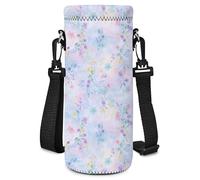 AORTDES Neoprene Water Bottle Carrier Bag with Adjustable Shoulder Strap for Men Women Walking Hiking,Portable Insulated Holder Case for Stainless Steel/Glass/Plastic Bottles (Nice Flowers, 1000ML)