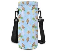 AORTDES Neoprene Water Bottle Carrier Bag with Adjustable Shoulder Strap for Men Women Walking Hiking,Portable Insulated Holder Case for Stainless Steel/Glass/Plastic Bottles (Cute Otters, 500ML)