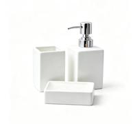 AORTULL 3-Piece Bathroom Accessories Set,White Ceramic Soap Dispenser and Toothbrush Holder, Dish Tray,Modern Square Countertop Bath Set,Liquid Soap Dispenser,Tumbler Cup, Vanity Tray