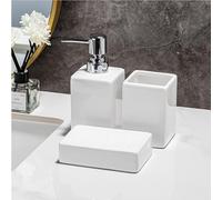 AORTULL 3-Piece Bathroom Accessories Set,White Ceramic Soap Dispenser and Toothbrush Holder, Dish Tray,Modern Square Countertop Bath Set,Liquid Soap Dispenser,Tumbler Cup, Vanity Tray