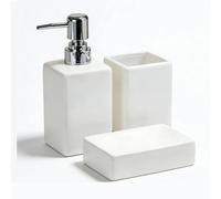 AORTULL 3-Piece Bathroom Accessories Set,White Ceramic Soap Dispenser and Toothbrush Holder, Dish Tray,Modern Square Countertop Bath Set,Liquid Soap Dispenser,Tumbler Cup, Vanity Tray
