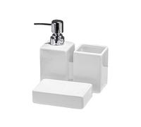 AORTULL 3-Piece Bathroom Accessories Set,White Ceramic Soap Dispenser and Toothbrush Holder, Dish Tray,Modern Square Countertop Bath Set,Liquid Soap Dispenser,Tumbler Cup, Vanity Tray