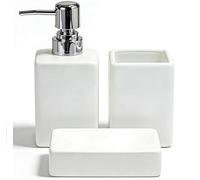 AORTULL 3-Piece Bathroom Accessories Set,White Ceramic Soap Dispenser and Toothbrush Holder, Dish Tray,Modern Square Countertop Bath Set,Liquid Soap Dispenser,Tumbler Cup, Vanity Tray