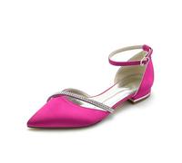 AORUIDA Women Wedding Shoes for Bride Low Heel Ivory Comfortable Summer Satin Ankle Strap Ladies Sandals Pointed Toe Party Dress Shoes,Rose Red,8 UK