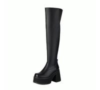 AORUIDA Women's Boots Over Knee High Boots PU Leather Back Warm Winter Stretch Thigh High Boots,Black Matte Leather,8 UK