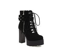 AORUIDA Womens High Heel Ankle Boots Ankle Strap Buckle Platform Chuny Heel Zip-Up Booties Biker Military Combat Lace Up Ankle Boots,Black,15 UK