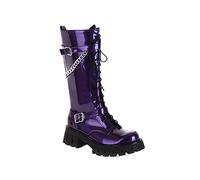 AORUIDA Womens Lace Up Knee High Boots Gothic Punk Round-Toe Zip Buckle Chain Low Heel Flat Biker Military Combat Mid Calf Boots,Purple,8 UK