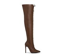 AORUIDA Womens Thigh High Boots Stylish and Comfortable Pointed Toe Stiletto High Heels PU Leather Lace Up Over The Knee Boots,Brown,7 UK