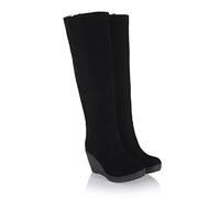 AORUIDA Womens Wedge Mid Calf Boot Warm Artificial Short Fur Lined Round Toe Suede Knee High Boots,Black,10 UK