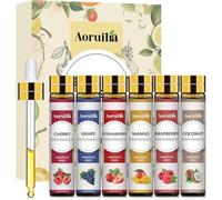 Aoruilia 6 x 10ml Fruity Essential Oils Set for Aromatherapy, Diffuser, Home Fragrance, Relaxing, Candle Making - Strawberry, Coconut, Raspberry, Grape, Mango, Cherry