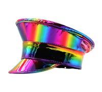 AOSAIXIS Shimmering PU Leather Marine Hat For Women Cosplay Party Flat Top Captain Caps For Stage Show Bachelorettes Party