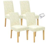 AOSCTELF Stretch Waterproof Dining Chair Covers Pack of 4 -Beige | Waterproof, Stretch Fit, Anti Slip, Washable Slipcovers, Elegant, Leaf Pattern, for Kitchen Parson Chair Party Restaurant