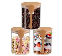 aosdanting 3 Pcs Glass Jars with Airtight Lid and Spoon, Overnight Oats Containers with Bamboo Lids, Glass Food Storage Canisters Yogurt Containers for Coffee Beans, Tea, Nuts, Candy, (20 Oz/600Ml)