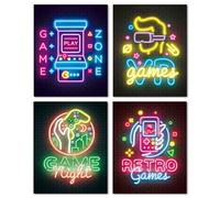 AOSEE 4Pcs Video Game Room Decor for Boys - Gaming Wall Art - Neon Gaming Room Decor - Game Poster FRAMED 8"x10" - Gamer Wall Decor - Teenage Boy Room Decor (Framed)