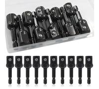 Aoserge 10pcs Impact Socket Adapter Kit（1/2 * 50mm）, 1/4 Inch to 1/2 Inch Adapter, Black Steel Impact Drill Adapter with Impact Extension, Drill Bit Extension for Automotive DIY and Power Tools