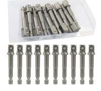 Aoserge 5pcs Impact Socket Adapter Kit（3/8 * 65mm）, 1/4 Inch to 3/8 Inch Adapter, Silver Steel Impact Drill Adapter with Impact Extension, Drill Bit Extension for Automotive DIY and Power Tools