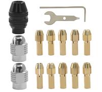 Aoserge Drill Chuck Collet Set, 15PCS 4486 Keyless Chuck for Dremel, 1/32" to 1/8" Keyless Bit Chuck Shank Rotary Tool, Quick Change Adapter with Replacement 4485 Brass Collet Metal Nut, Durable Metal