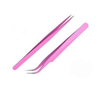 Aoshang 2PCS Stainless Steel Straight and Curved Tip Tweezers Nippers for Eyelash Extensions and Nail Art Sticker Rhinestone Eyelash Picker Acrylic Gel Nail DIY Art