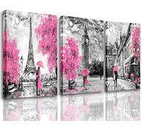 AOSHDART Black and White Wall Art Girls Pink Paris Theme Canvas Prints Eiffel Tower Wall Paintings London Big Ben Pictures for Bedroom Living Room Bathroom Wall Decor