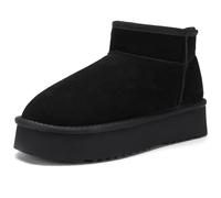 AoSiFu Platform Mini Boots for Women Genuine Suede Classic Winter Boots Snow Boots with Comfortable Memory Foam Insole Water Resistant Lightweight Non-Slip Indoor Outsole, black, 6.5 UK