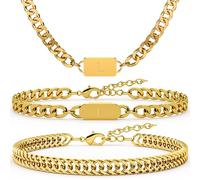 Aospkle 3PCS Initial Letter Cuban Necklace Bracelet, A-Z Letter Pendant Stainless Steel Silver Gold Black Cuban Link Chain for Men Women Jewelry Set for Him Her, Stainless Steel, No Gemstone