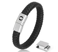 Aospkle Initial Letter Leather Bracelet for Men, Black Alphabet Leather Bracelet with Clasp, Jewelry Gifts for Dad Husband Brother Boyfriend Son Grandpa O