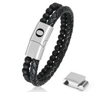 Aospkle Initial Letter Leather Bracelet for Men, Black Alphabet Leather Bracelet with Clasp, to My Man Bracelet Jewelry Gifts for Dad Husband Brother Boyfriend Son Grandpa, 7.5 inches, Leather, no