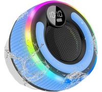 AOSRAU Bluetooth Shower Speaker, 2025 Portable Bluetooth Speaker 5.3 with Time Display, IPX7 Waterproof with Suction Cup, RGB Lights, Stereo Bass, Wireless for Bathroom/Party/Travel/Outdoor, Blue