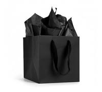 Aosric 12 Pack 20x20x20cm Black Gift Bags with Tissue Paper, Thick & Reusable Square Shopping Paper Bag with Ribbon Handle - for Candles, Skincare, Birthday, Baby Shower, Party Favor, Christmas