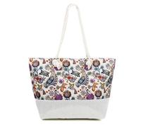 AOSSTA Extra Extra Large Sizse Canvas Flower Stripe Print Beach Bag for Women with Zipper Shopping Carrier Tote Bag, Check The Size (Bird Flower)