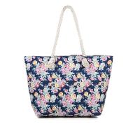 AOSSTA Extra Extra Large Sizse Canvas Flower Stripe Print Beach Bag for Women with Zipper Shopping Carrier Tote Bag, Check The Size (Rose Flower Navy)