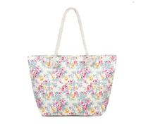AOSSTA Extra Extra Large Sizse Canvas Flower Stripe Print Beach Bag for Women with Zipper Shopping Carrier Tote Bag, Check The Size (Rose Flower Beige)
