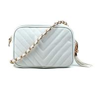 AOSSTA Women's Cross-Body Bag Designer Quilted Shoulder Bag for Women Handbag Tassel With Chain Strap (White, S)