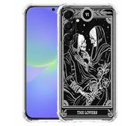 AOSSXIN The Lovers Tarot Card Case for Samsung Galaxy A36,Trippy Hippie Black Skull Pattern,Trendy Soft TPU Bumper Phone Cover,A36