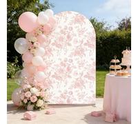AOSTO Blush Pink Floral Arch Backdrop, Vintage Rose Pattern Party Background for Wedding, Bridal Shower, Baby Shower, Girls' Birthday Party Decorations, Photo Booth Prop (Light Pink Blossom,7.2x4ft)