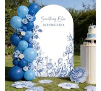 AOSTO Something Blue Before I Do Wedding Arch Backdrop, Blue Vintage Floral Design, Stretchy Washable Fabric, Bridal Shower Engagement Party Photo Booth Decor (6x2.6ft)