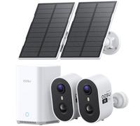 AOSU 2K Solar Security Cameras Wireless Outdoor, 2 Cam Kit & 2.0 aosuBase, No Subscription Required, 120-Day Local Storage, Expandable, Sound & Light Alarm, Full Color Night Vision, PIR & AI Detection