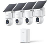 aosu D1 Max 4K Security Cameras Wireless Outdoor Solar, 360° PTZ AI & PIR | 8MP UHD 4-Cam Kit, Auto Tracking, Color Night Vision, Smart Detection Person & Vehicle, 32GB Local Up to 1TB WiFi 2.4/5 GHz