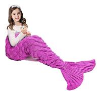 AOSUCO Handmade Knitted Mermaid Tail Blanket,Warm Sofa Quilt Living room blanket for Adults and Kids 140 * 70cm (55.1 inch x27.5 inch) (Kids-Scale Pink)