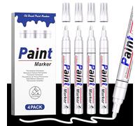 AOSUCO White Paint Pens, Permanent Paint Markers, 2-2.8mm Round Tip, White Marker Pen for Rock Painting, Tyre, Metal, Glass, Wood, Plastic, Leather, Ceramic, 4 Oil-based Waterproof Ink Pen Set