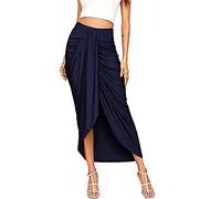 Aosufei Women's High Low Wrap Maxi Skirts Sexy Side Split High Waist Midi Skirt Twist Front Asymmetrical Slit Cover Up Skirts (Medium,Dark Blue)