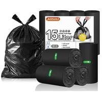 AOSULI 15Liter Bin Bags with Tie Handles 51 Counts Trash/Garbage Bags Black Small Pedal Bin Liners for Home Office, Lawn,Bathroom,Toilet Wastebasket (Fits 0.8,1.5,1.2 3 4Gal Gallon Bins)