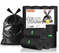 AOSULI 15Liter Bin Bags with Tie Handles 52 Counts Trash/Garbage Bags Black Small Pedal Bin Liners for Home Office, Lawn,Bathroom,Toilet Wastebasket (Fits 0.8,1.5,1.2 3 4Gal Gallon Bins)