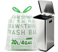 AOSULI 20 Litre Bin Bags Drawstring Kitchen Bin Bags Bathroom Bin Liners Leak-Proof White Rubbish Bags Strong Reinforced Handles 30 Liners