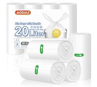 AOSULI Bin Bags 20Liter with Tie Handles,Heavy Duty Bin Liners White and Transparent Trash/Garbage Bags 52 Count Rubbish Bags