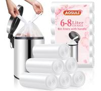 AOSULI Bin Liners 6L-8Liter Small Bathroom Pedal Bin Bags with Tie Handles, AOSULI Mini Trash Bags,110 Clear and White Liners…